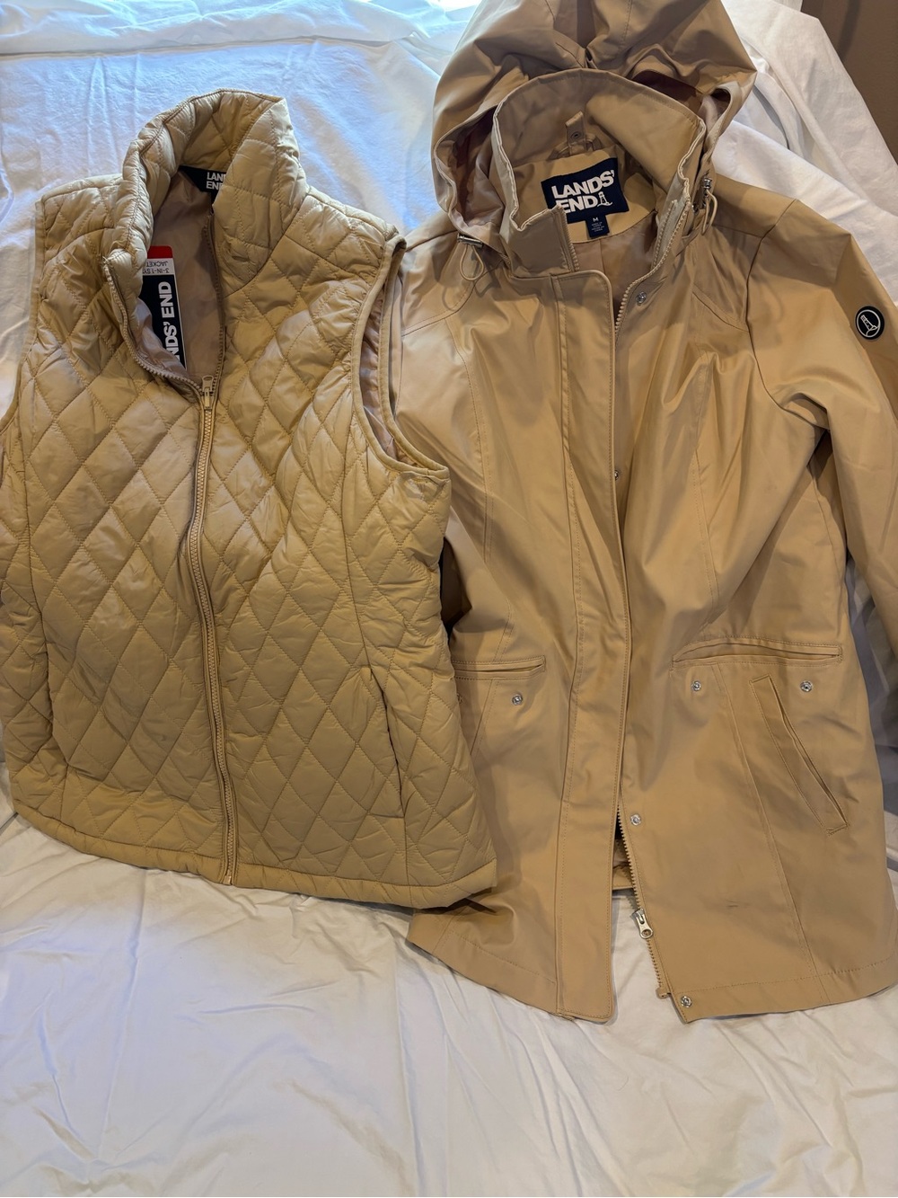 Lands’ End Women’s 3-in-1 Systems Jacket & Quilted Vest Tan M NWT
